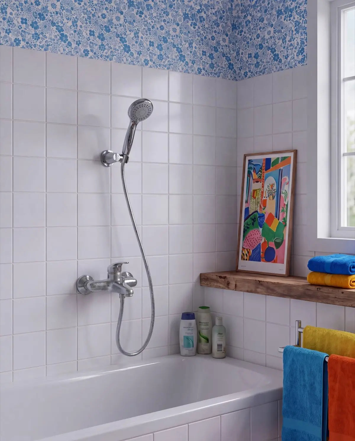 Before: rental chrome shower